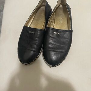 Prada Black Leather Slip-On Shoes